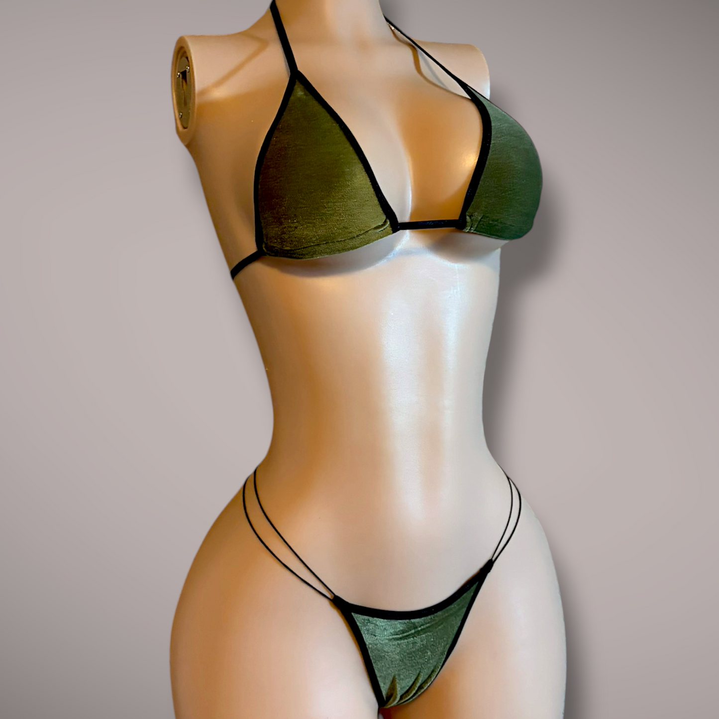 2 Piece Velvet Avocado Green & Black Set