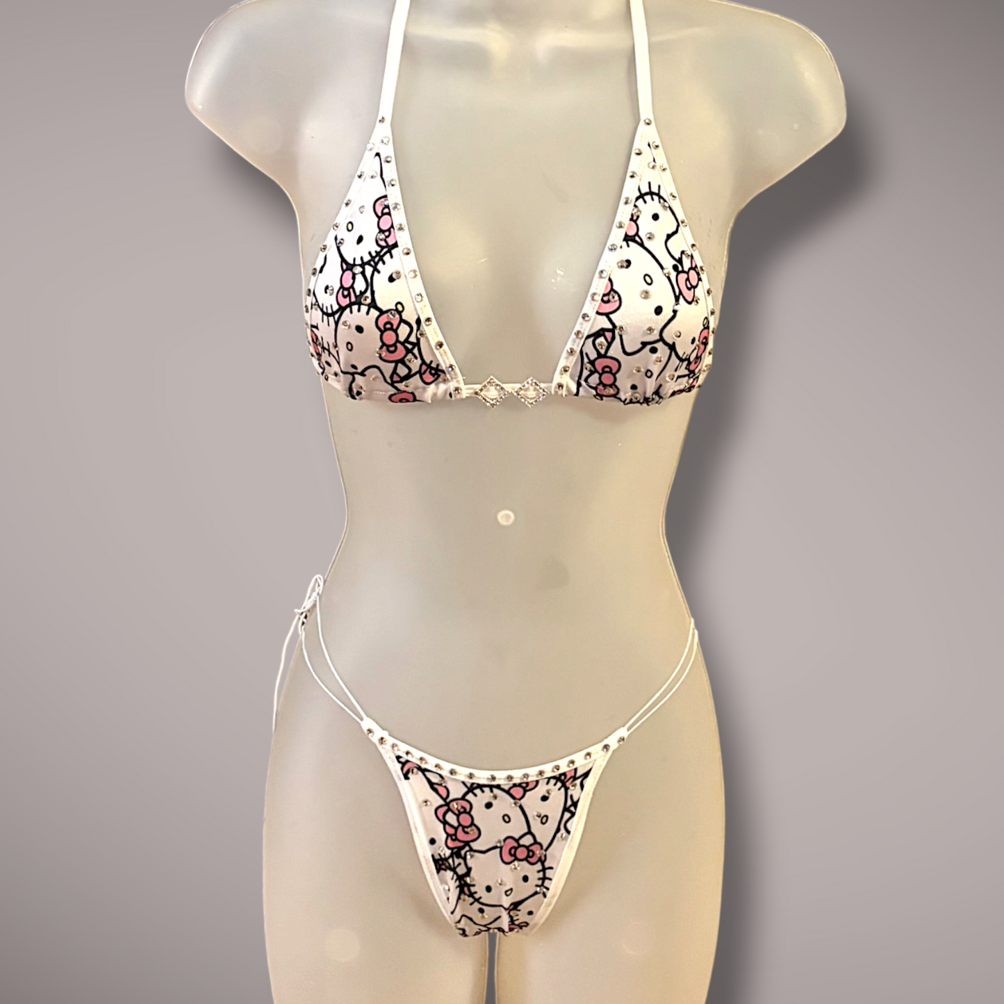 2 Piece Rhinestone Cartoon Kitty Set