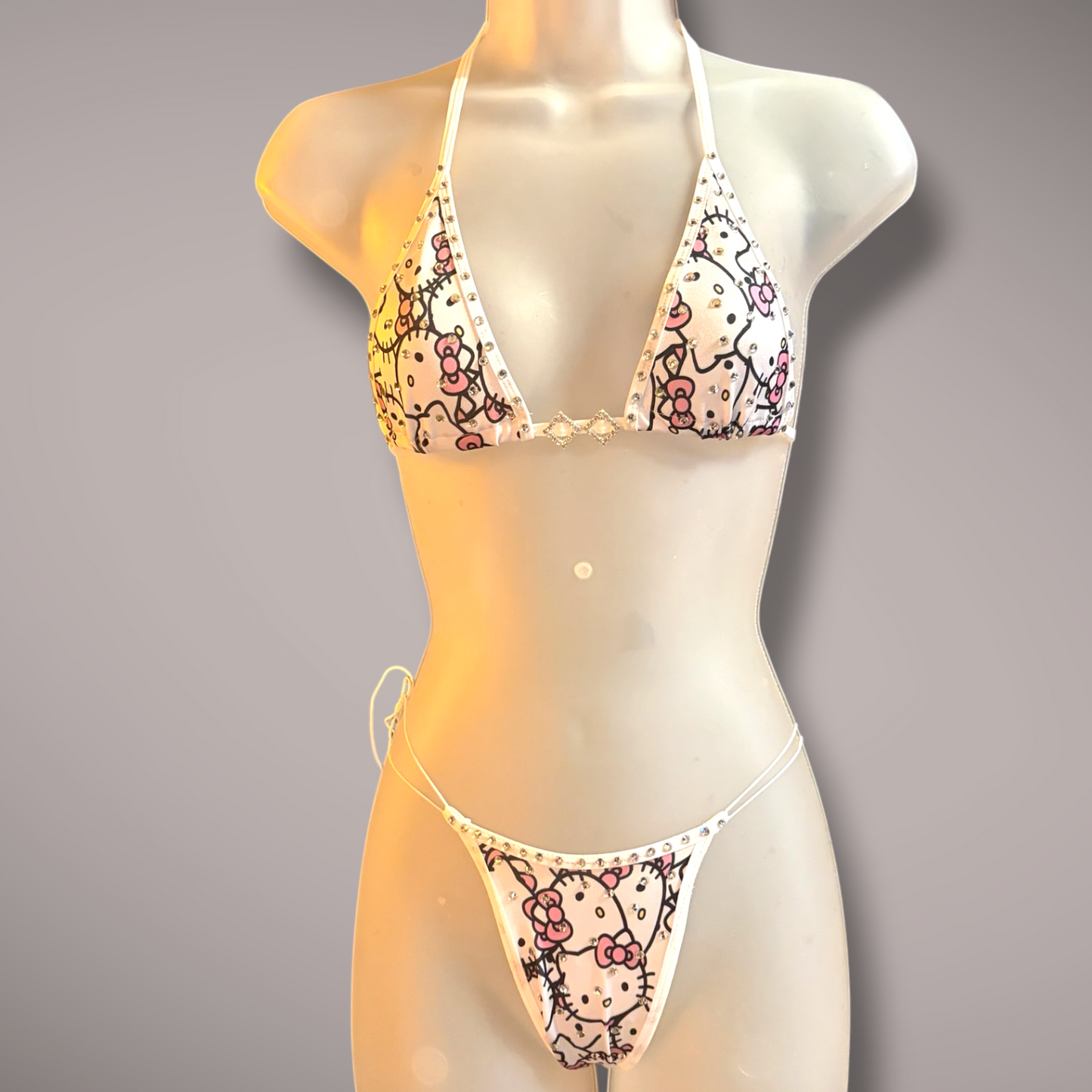 2 Piece Rhinestone Cartoon Kitty Set