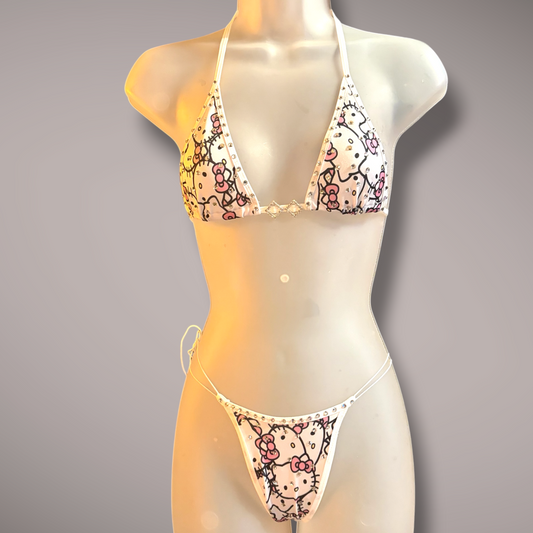 2 Piece Rhinestone Cartoon Kitty Set