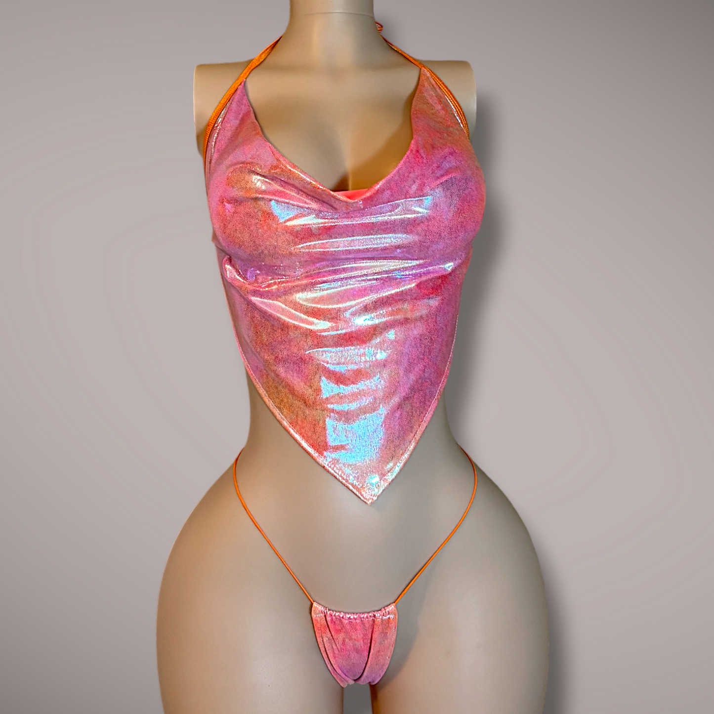 Orange & Pink Holographic Cowl Neck Set