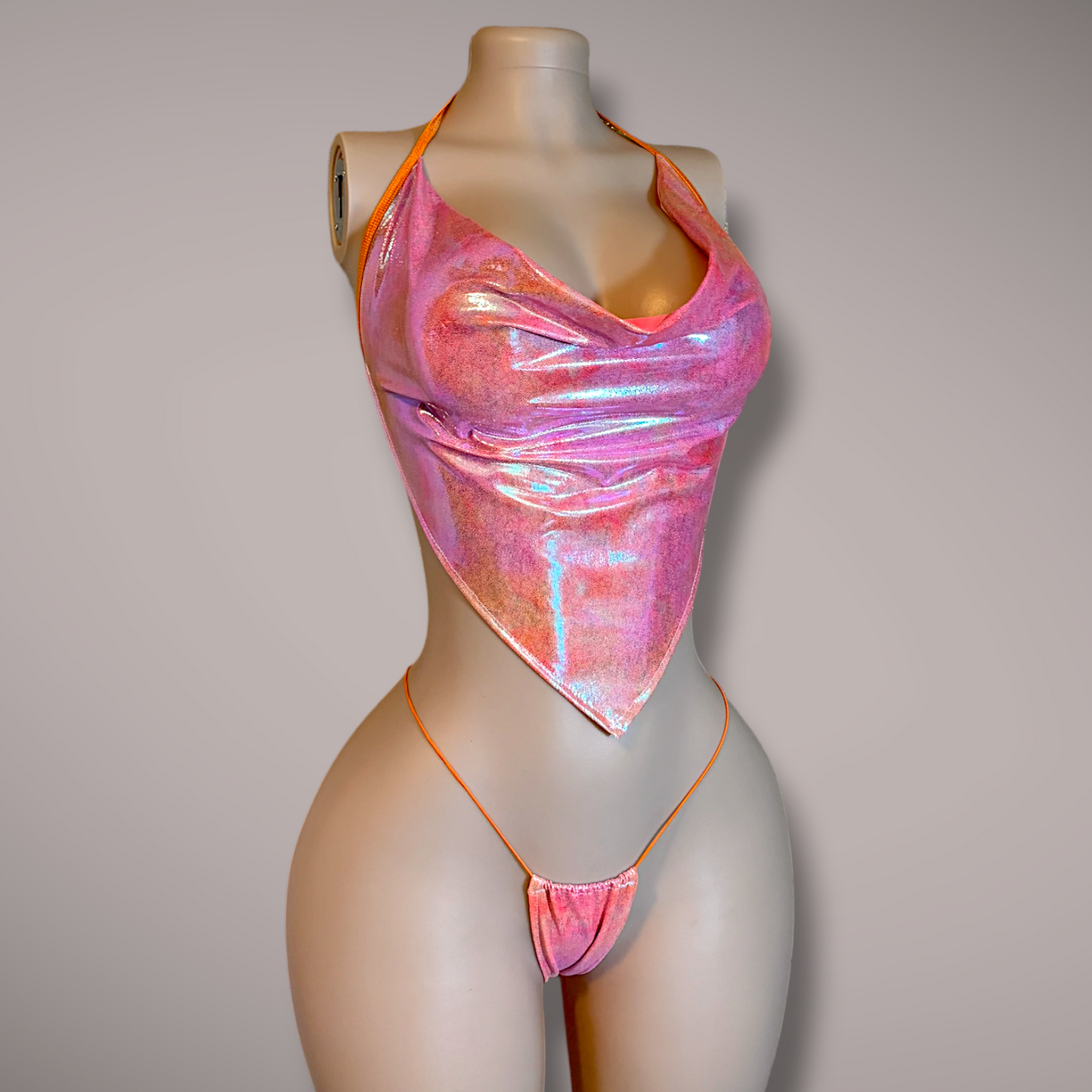 Orange & Pink Holographic Cowl Neck Set