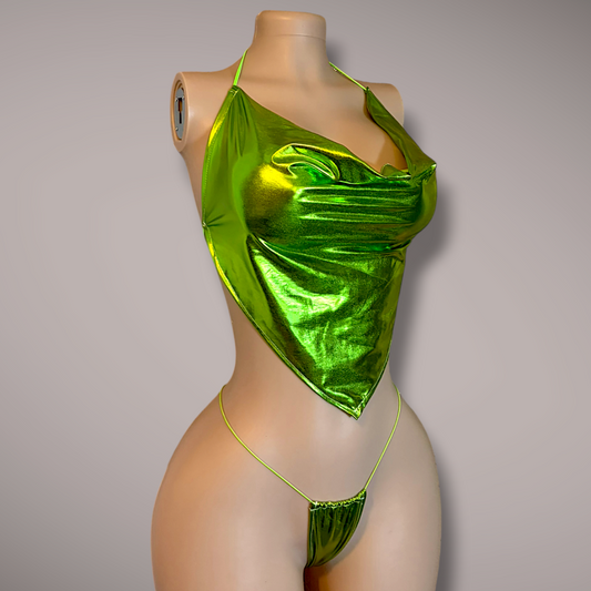 Metallic Green Cowl Neck Set