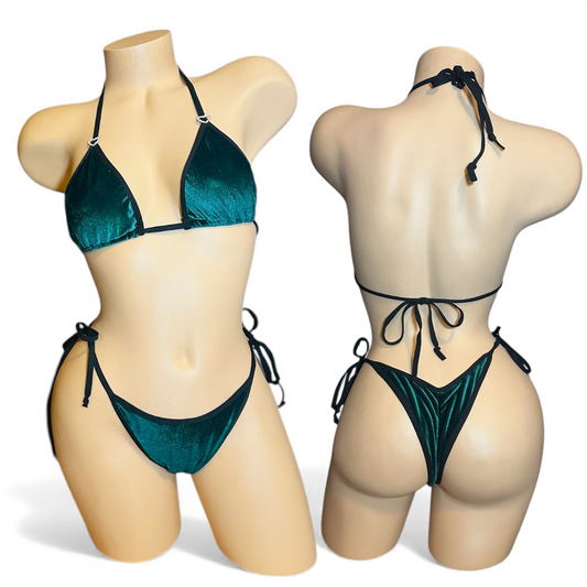 Dark Green Velvet Cheeky Bikini