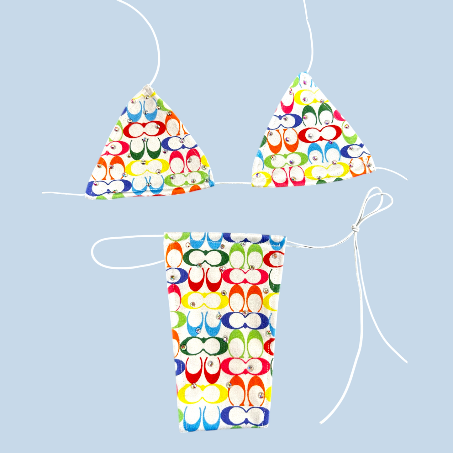 The Nova Microkini, White + Rainbow Designer Print