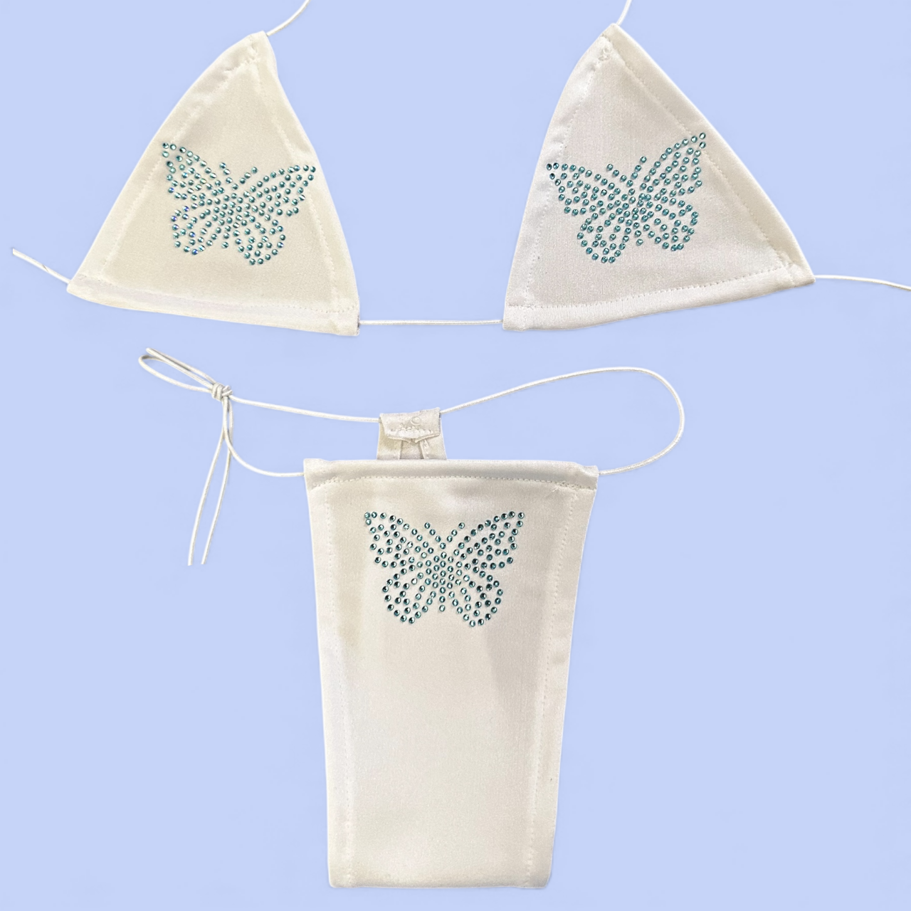 The Nova Microkini, White with Blue Rhinestone Butterflies