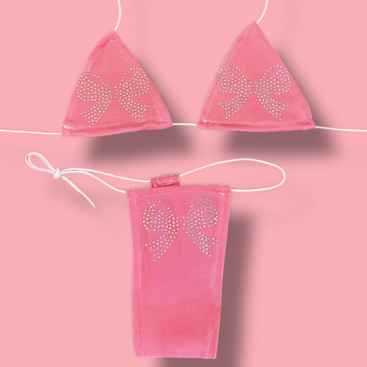 The Nova Microkini, Light Pink with Rhinestone Bows