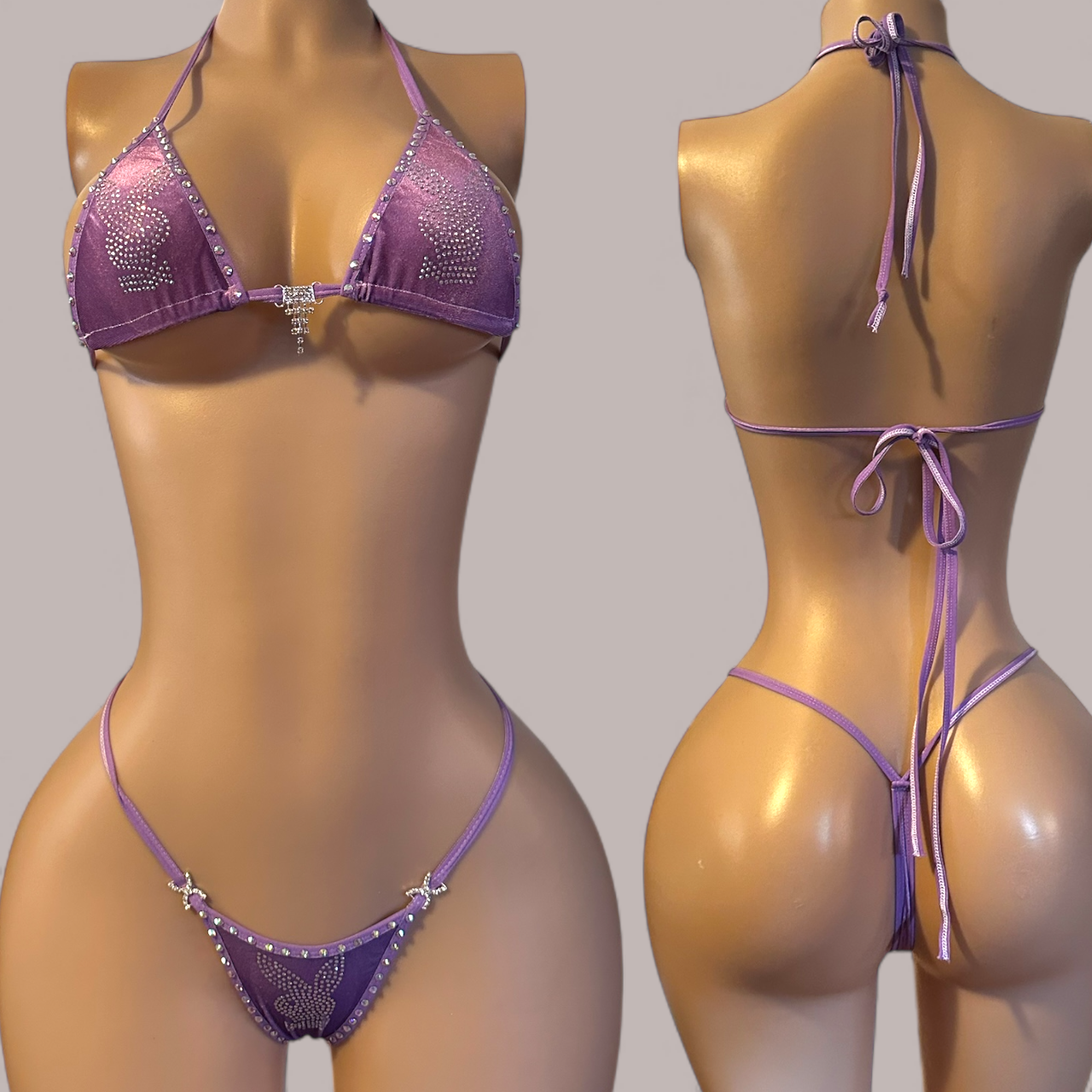 Lilac Velvet Rhinestone Bunny Bikini