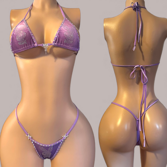 Lilac Velvet Rhinestone Bunny Bikini