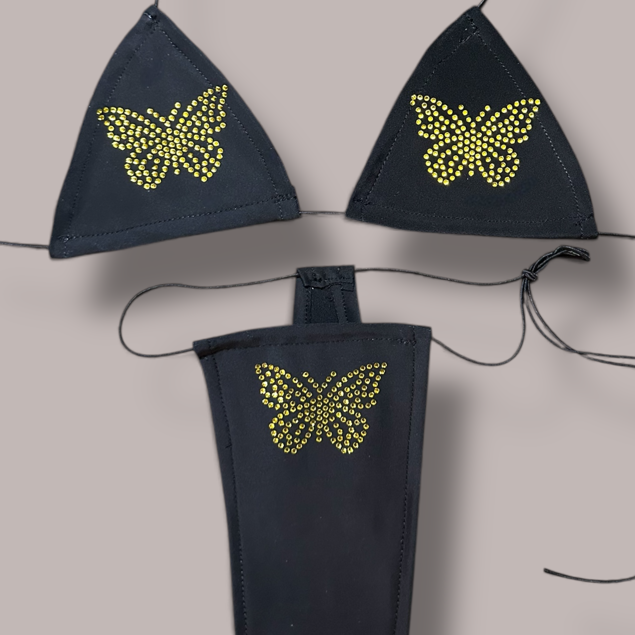 The Nova Microkini, Black with Yellow Rhinestone Butterflies
