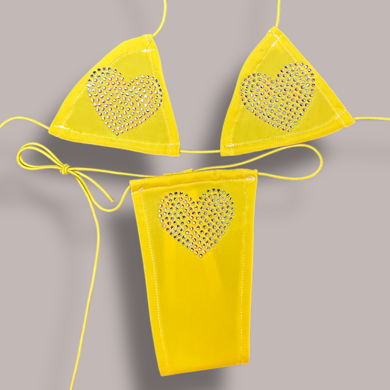 The Nova Microkini, Yellow with Rhinestone Hearts