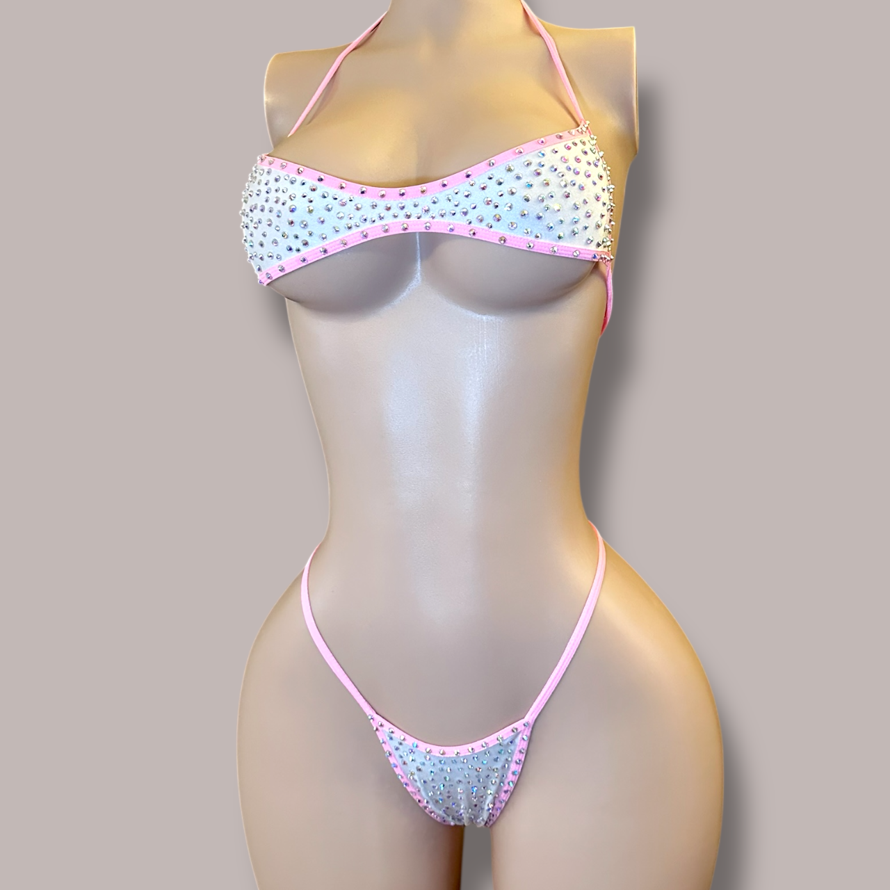 Pink + White Super Blinged Out Jade Bikini