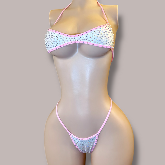Pink + White Super Blinged Out Jade Bikini