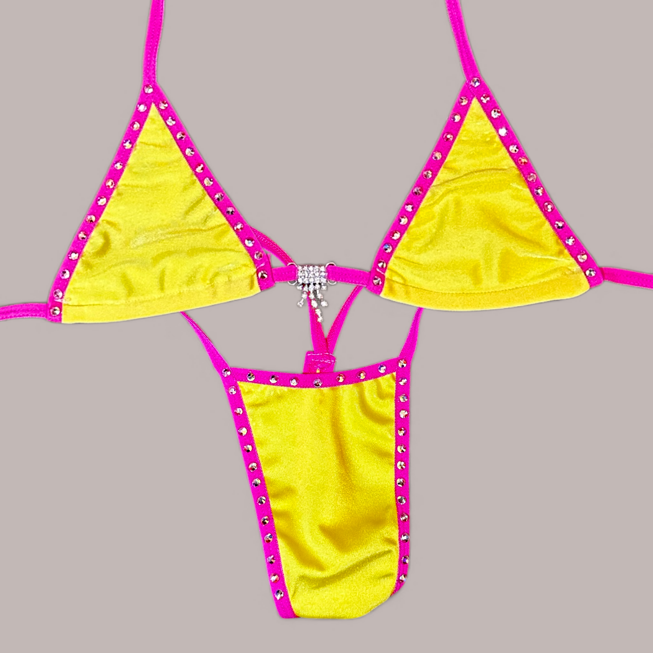 Pink + Yellow Colorblock Thong Bikini