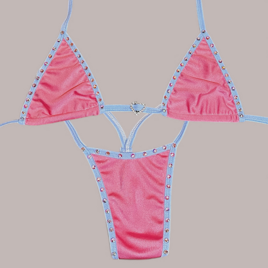 Blue + Pink Pastel Colorblock Thong Bikini