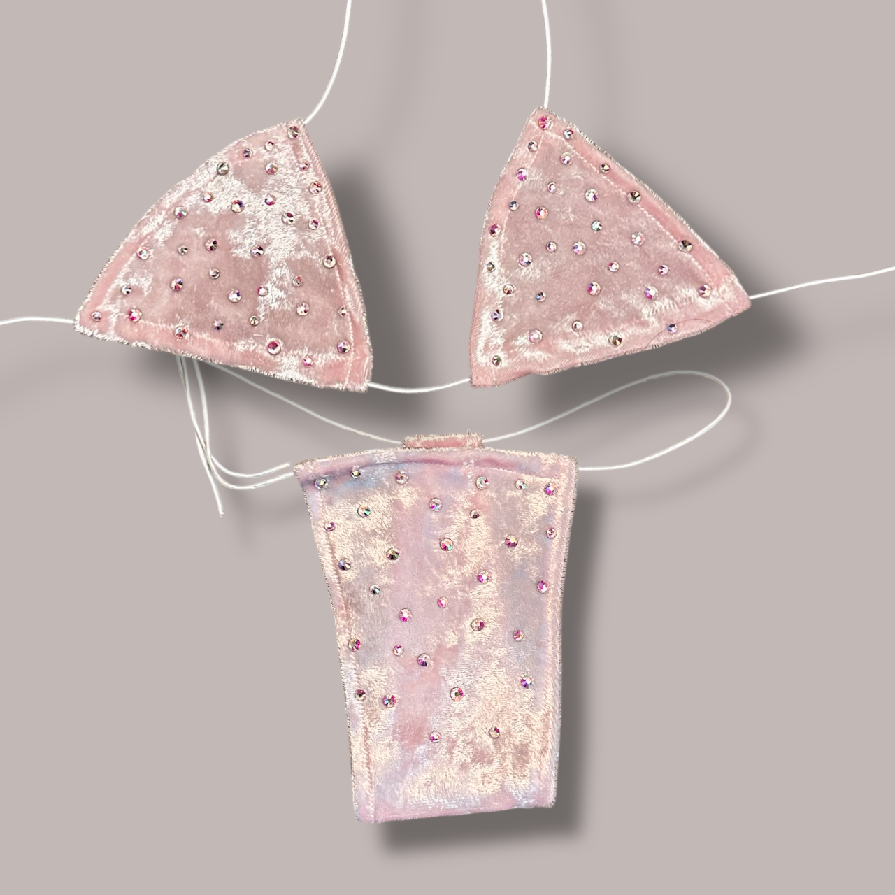 The Nova Microkini, Baby Pink Crushed Velvet  with Rhinestones