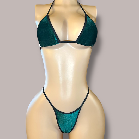 Dark Green Velvet Thong Bikini
