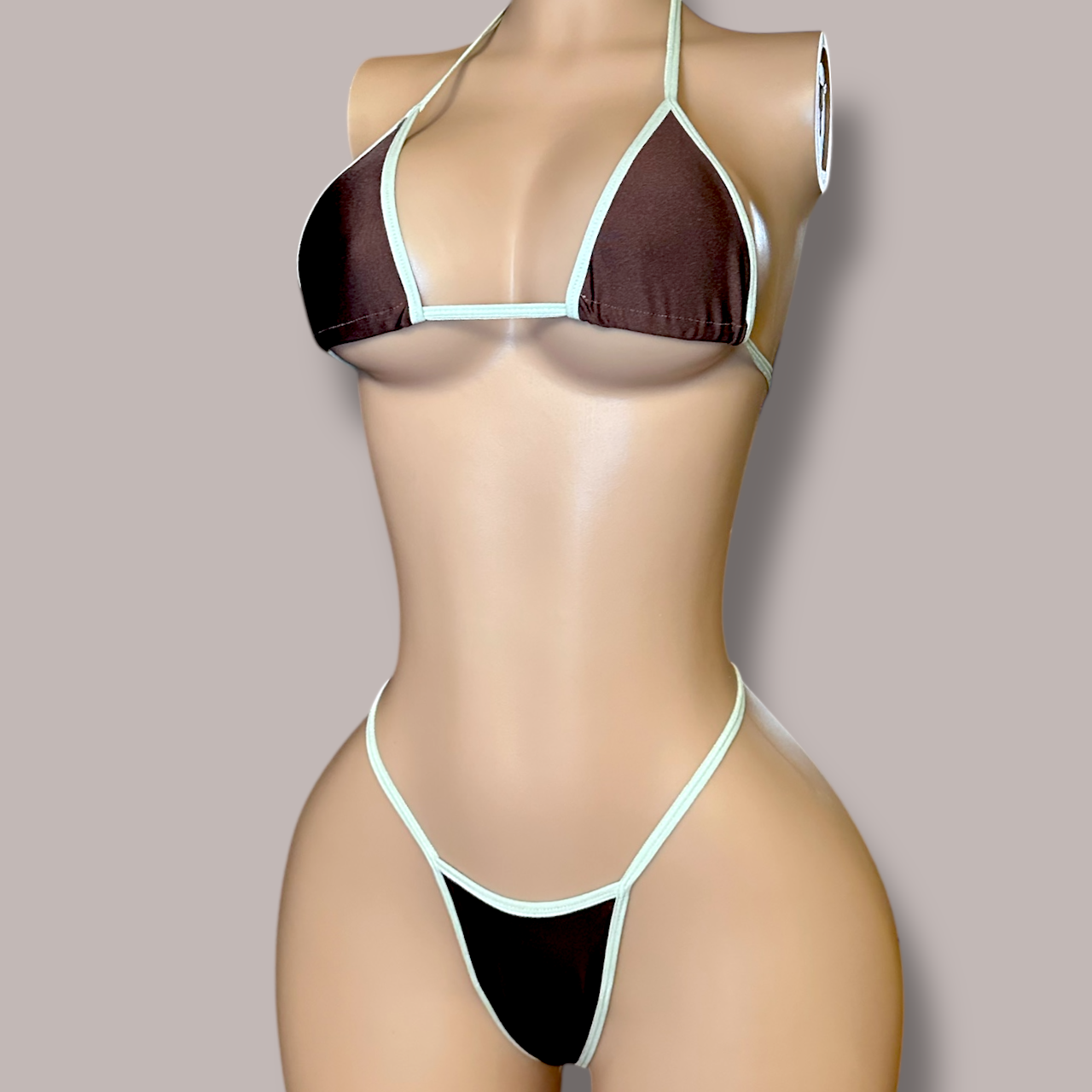 Brown + Mint Colorblock Thong Bikini