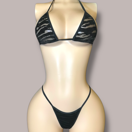 Black Burnout Velvet Tiger Stripe Bikini