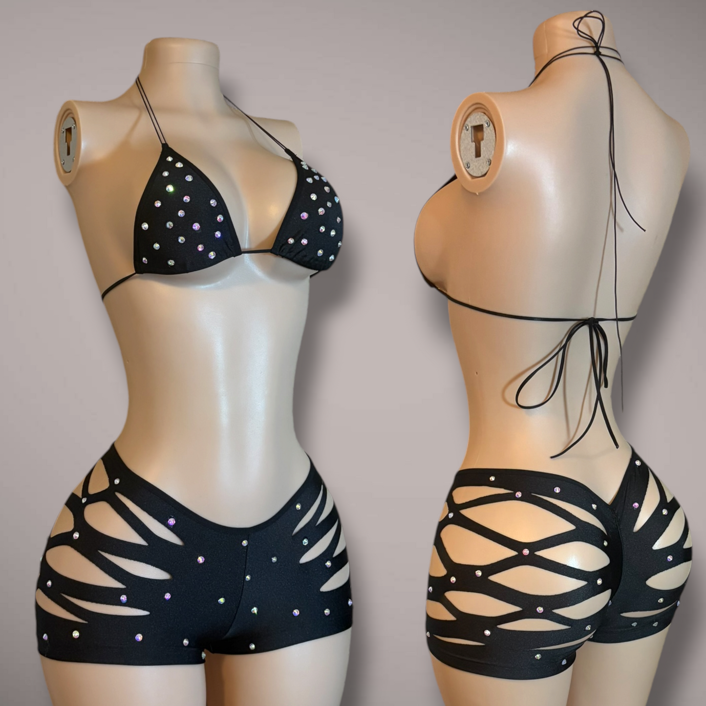 Black Slit Shorts Set