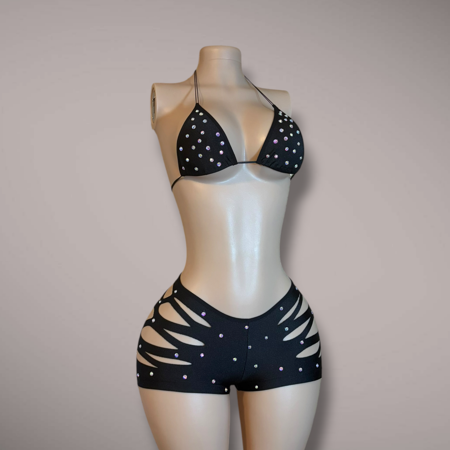 Black Slit Shorts Set