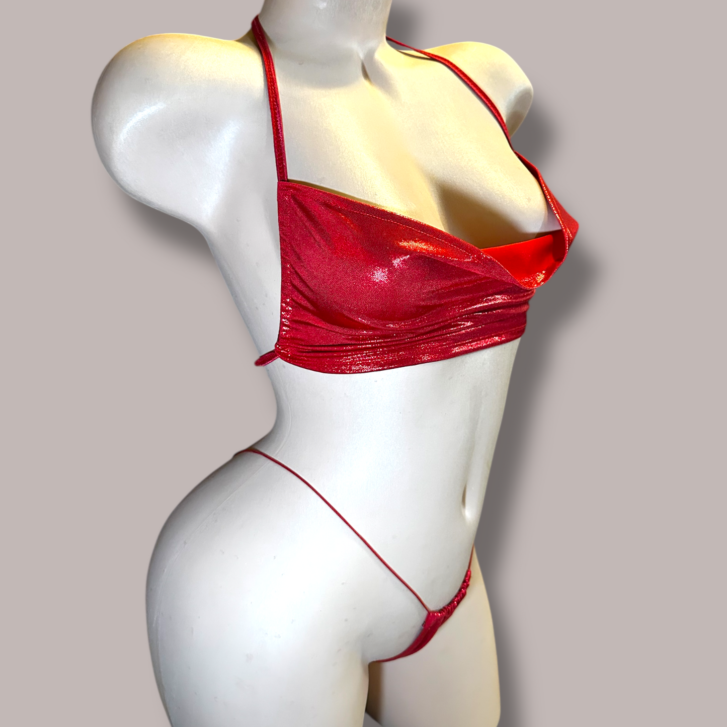 Red Glittery Cowl Neck Set