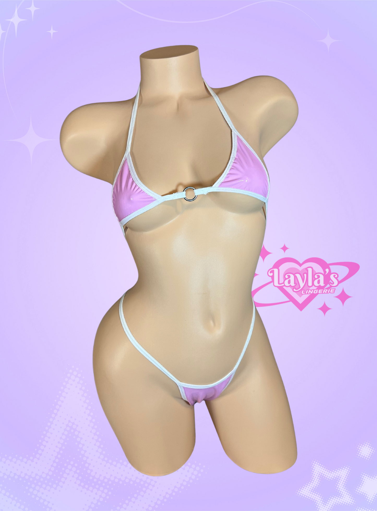 Pink and White Faux Latex bikini