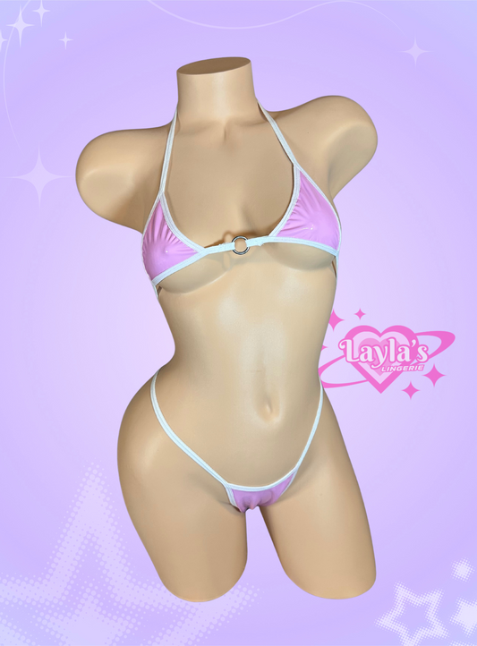 Pink and White Faux Latex bikini