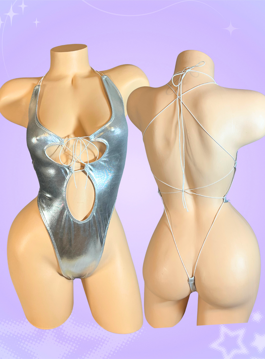 Silver Tie Front One Piece