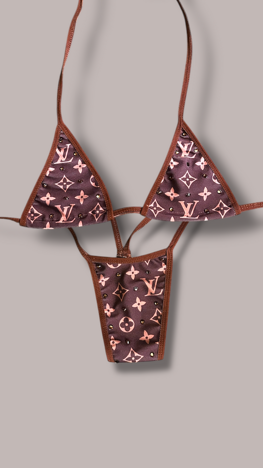 Designer Inspired Brown Rhinestone 2 Piece Set