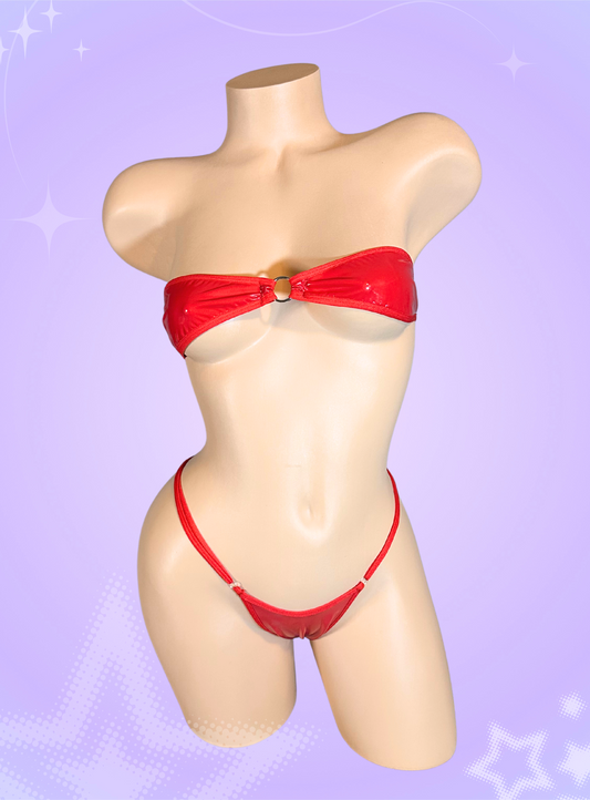 The Gianna Bikini, Red Faux Latex PVC