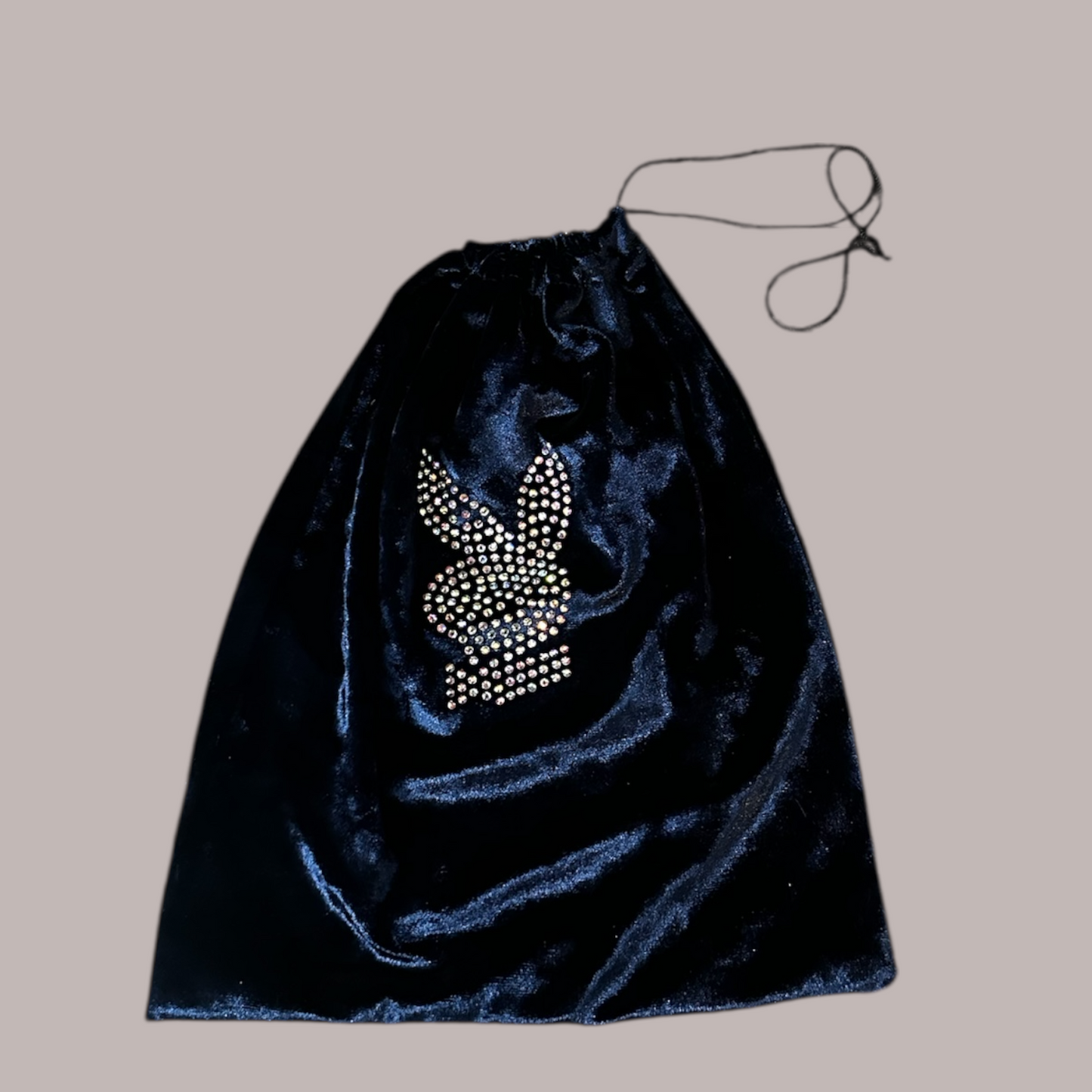 Blue Velvet Rhinestone Bunny Money Bag