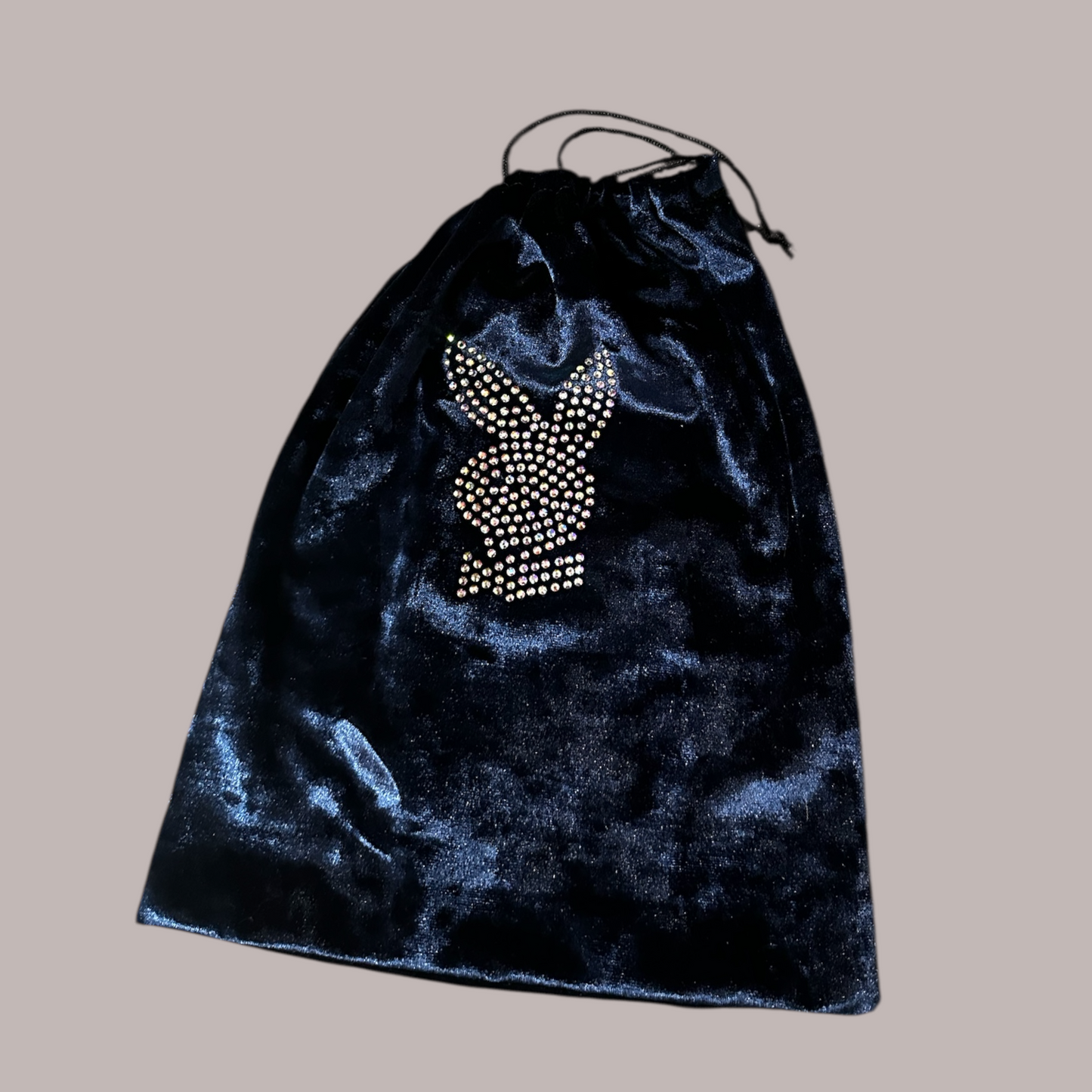 Blue Velvet Rhinestone Bunny Money Bag