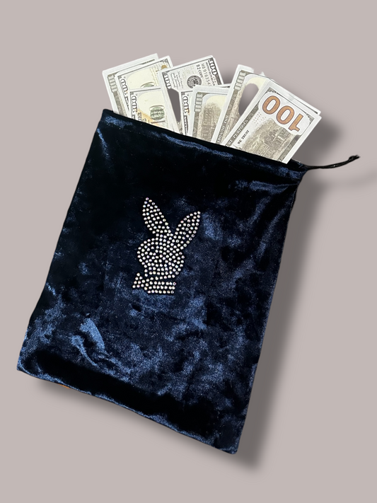 Blue Velvet Rhinestone Bunny Money Bag