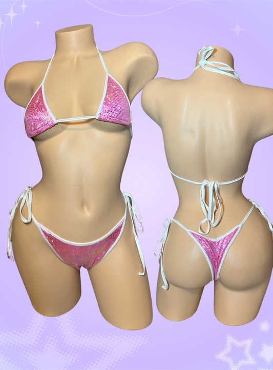 Pink and White Holographic Cheeky Two Piece Bikini