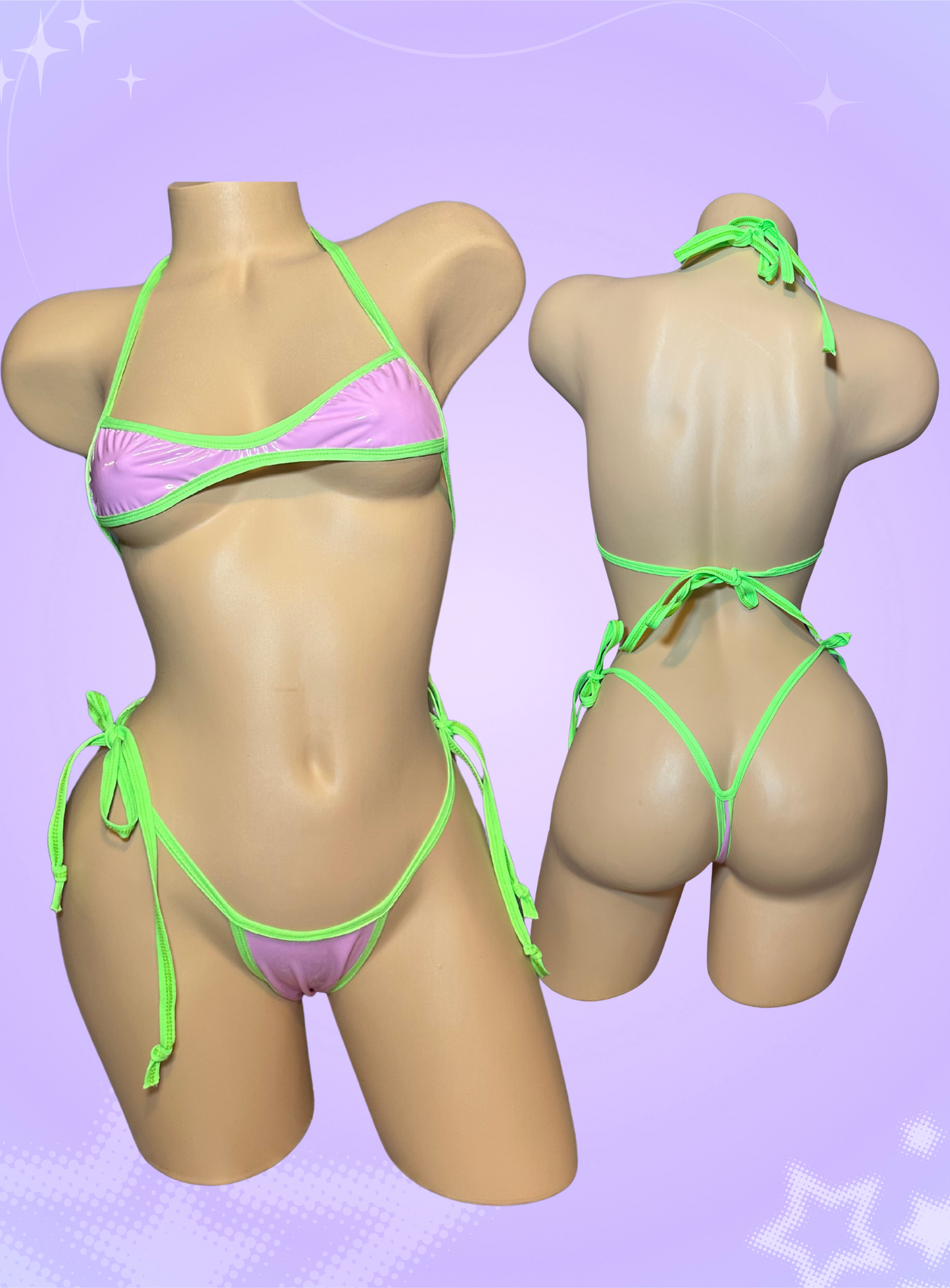 The Jade Bikini, Pink and green faux latex PVC