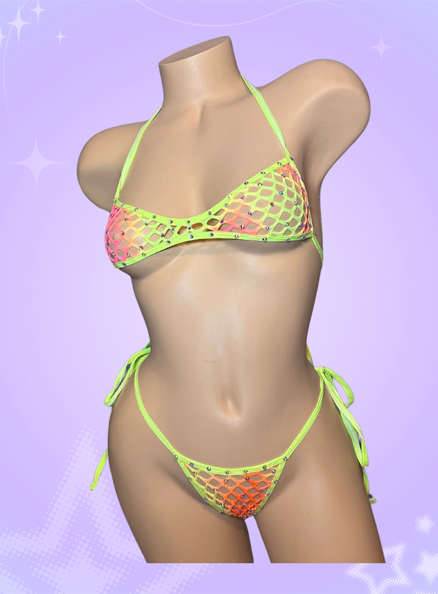 The jade bikini, neon yellow and orange tie dye