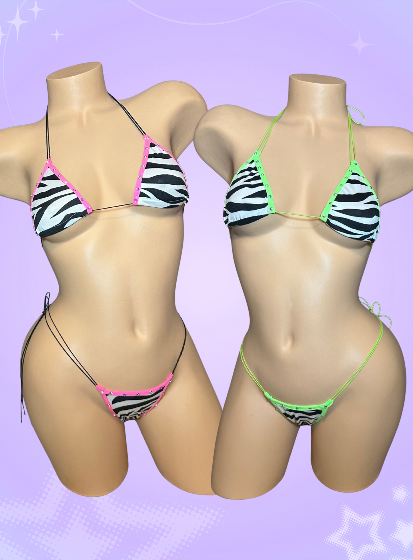 The Vixen Microkini, zebra print with pink or green