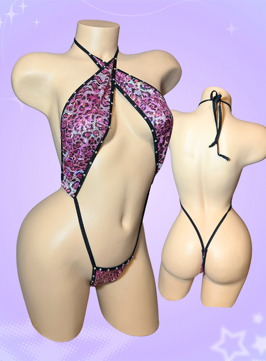 The Asha, pink and black holographic leopard print