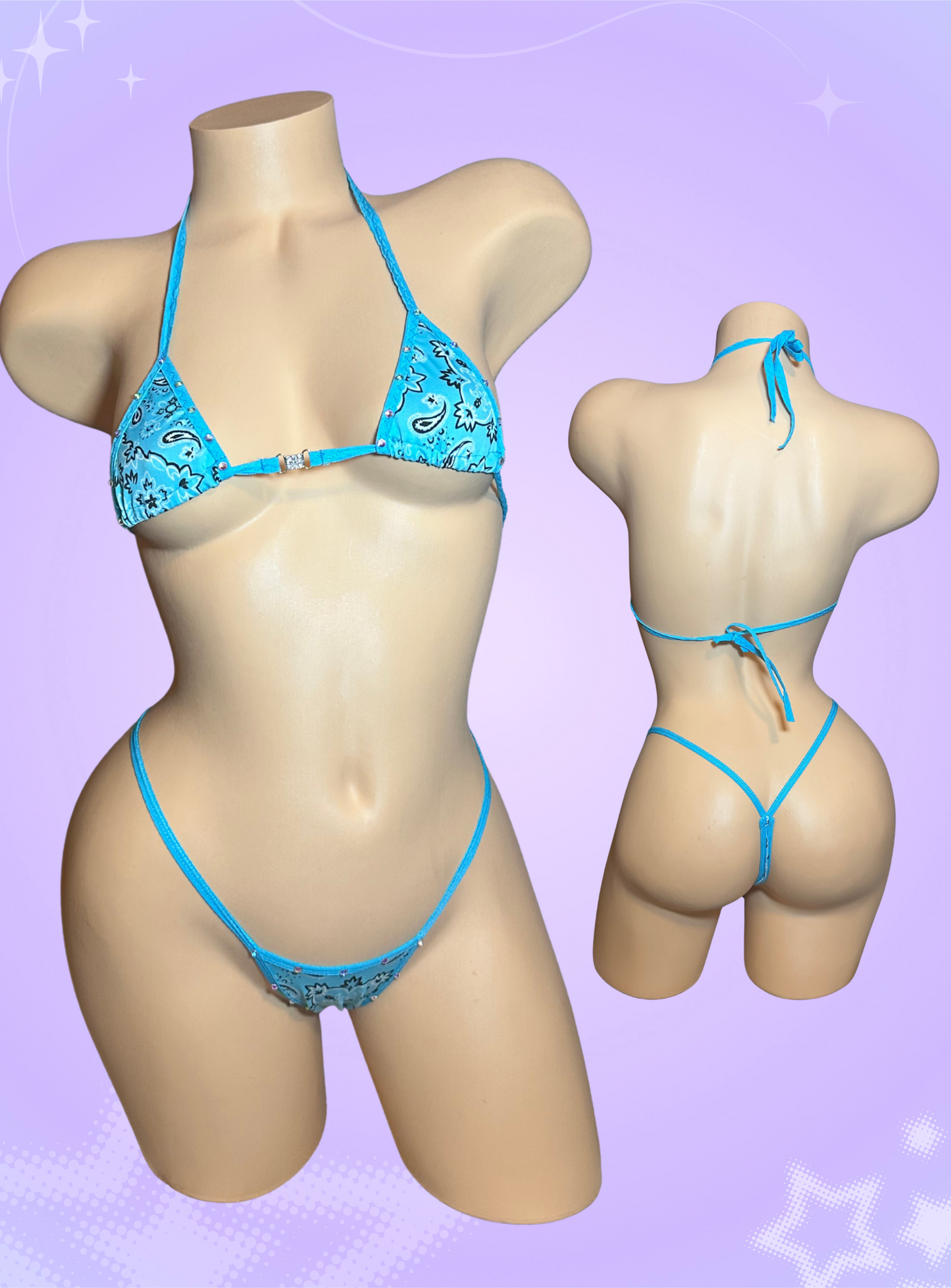 Blue Paisley Mini Thong Bikini