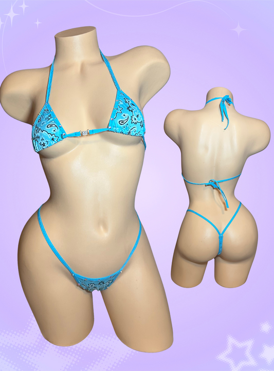 Blue Paisley Mini Thong Bikini
