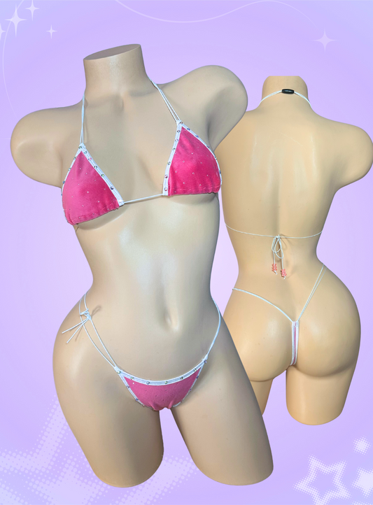 The Vixen Microkini, Pink Velvet with Rhinestones