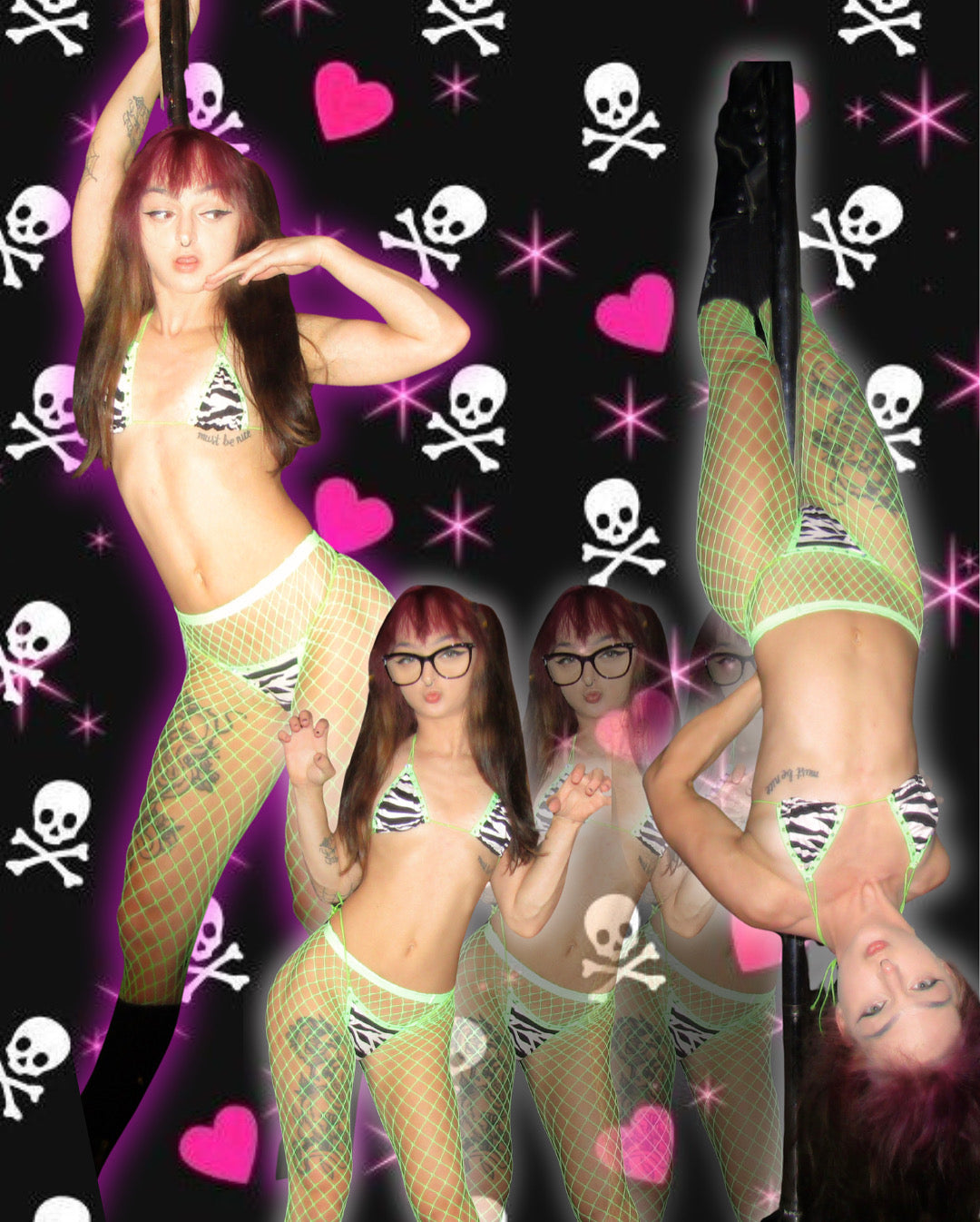 The Vixen Microkini, zebra print with pink or green