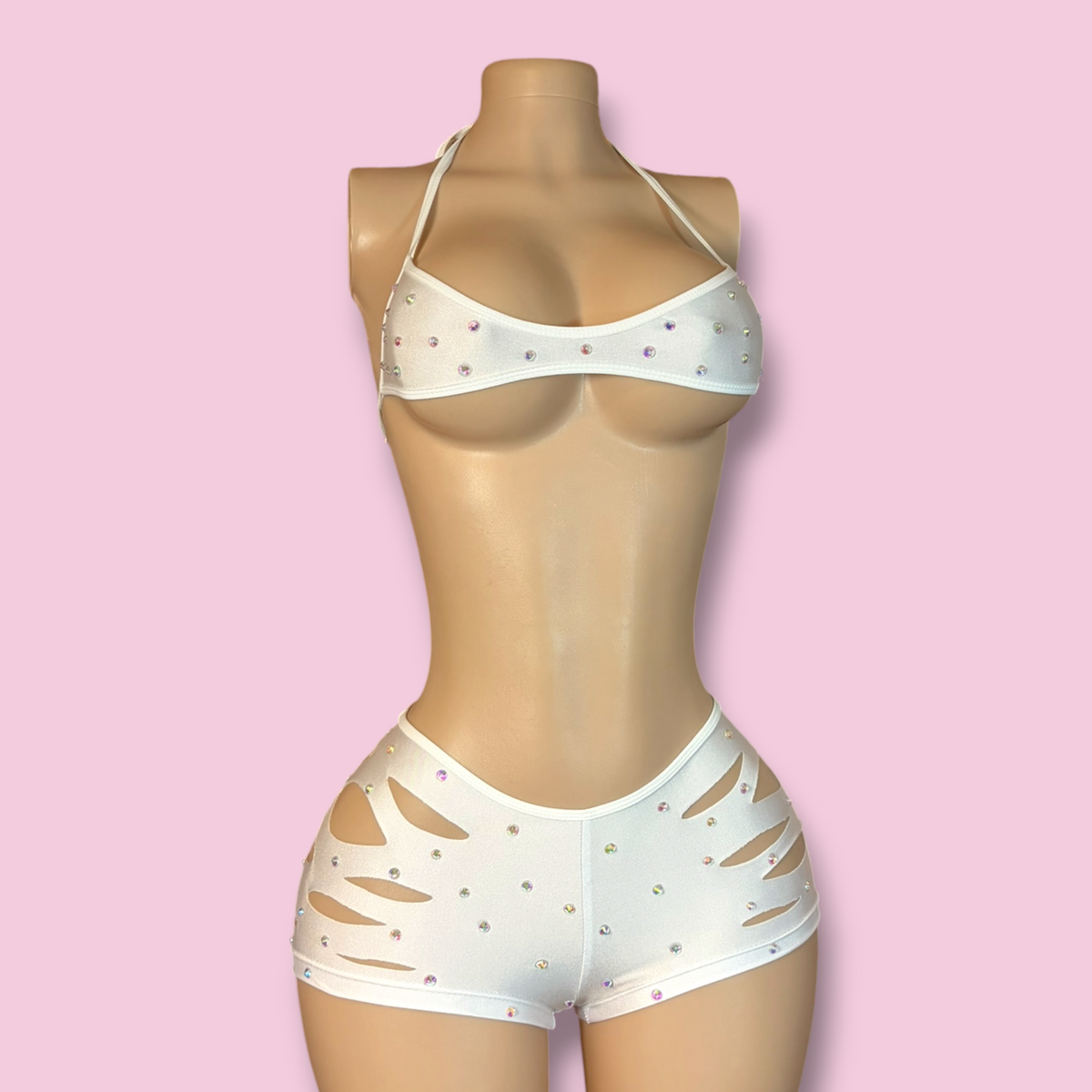 White Slit Shorts Set