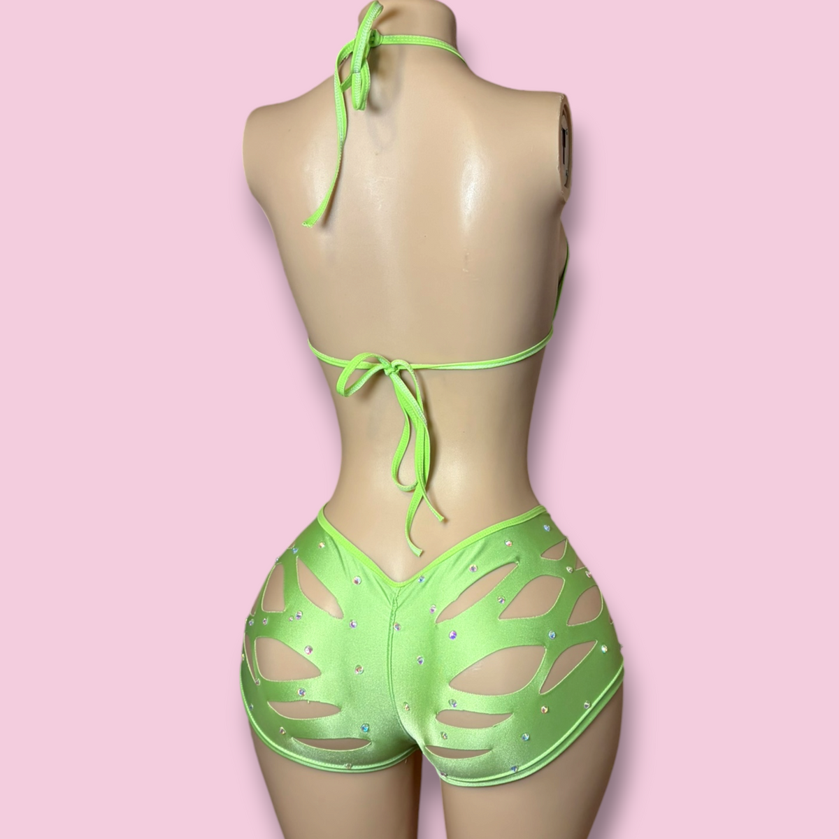 Green Slit Shorts Set