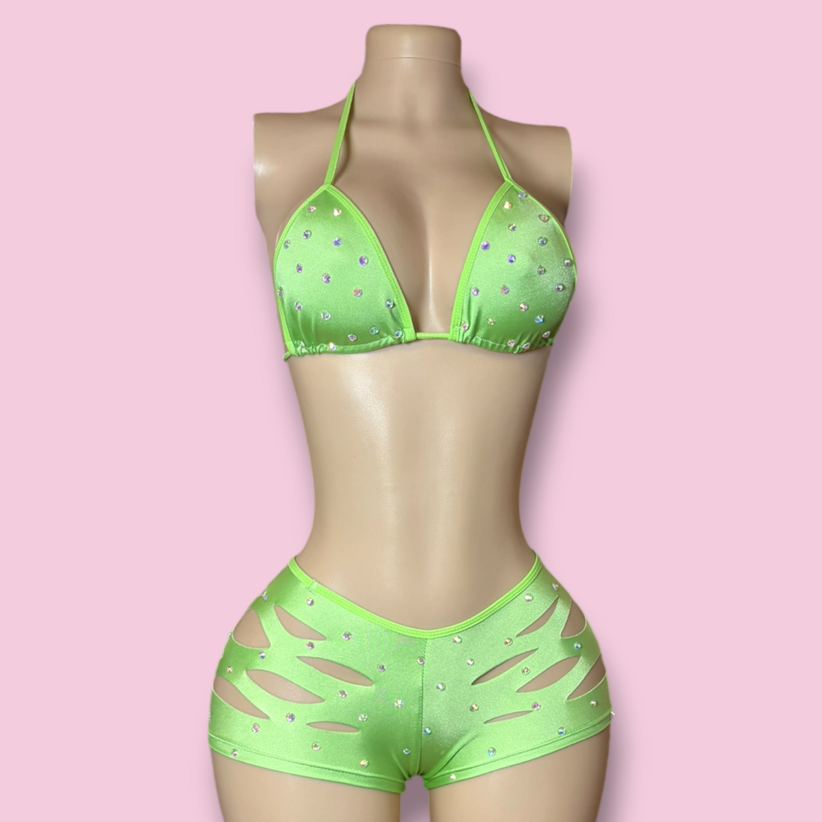 Green Slit Shorts Set