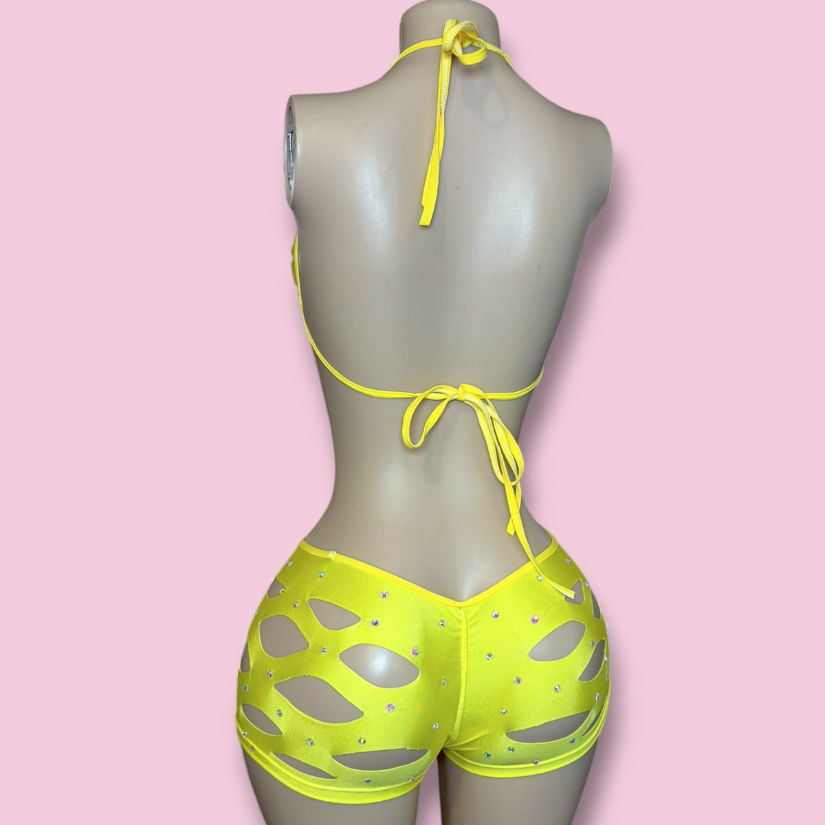 Yellow Slit Shorts Set