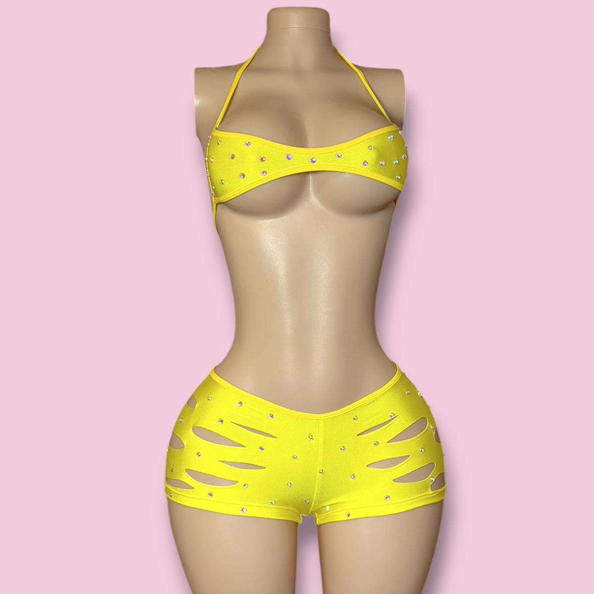Yellow Slit Shorts Set