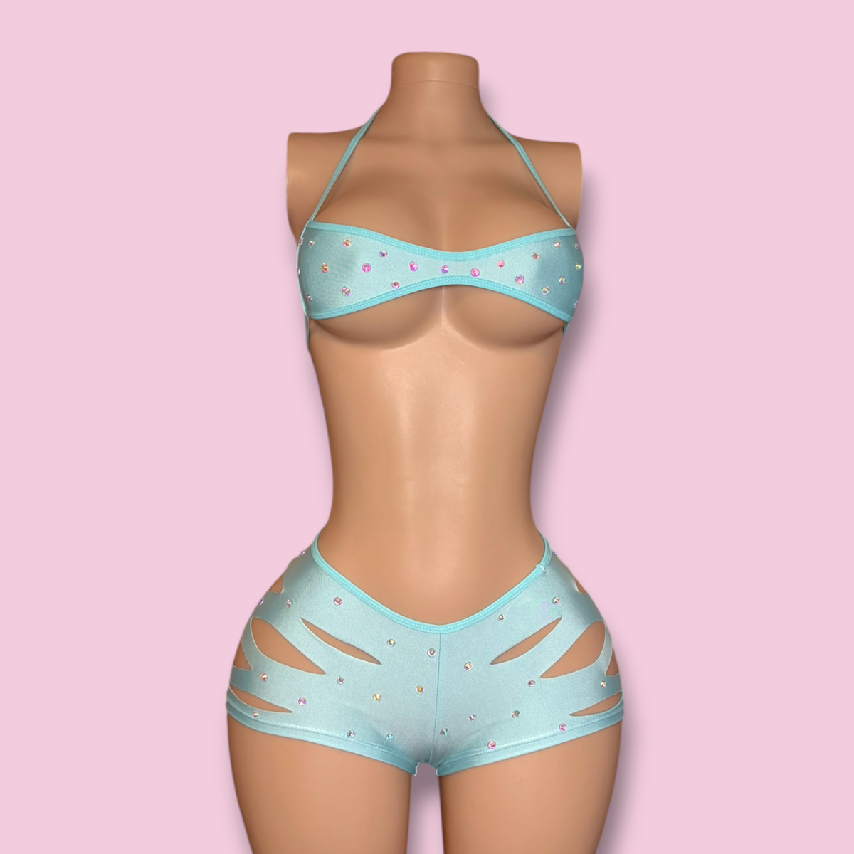 Blue Slit Shorts Set