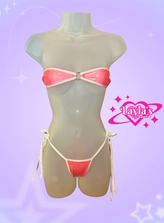 The Gianna Bikini, White + Metallic Pink